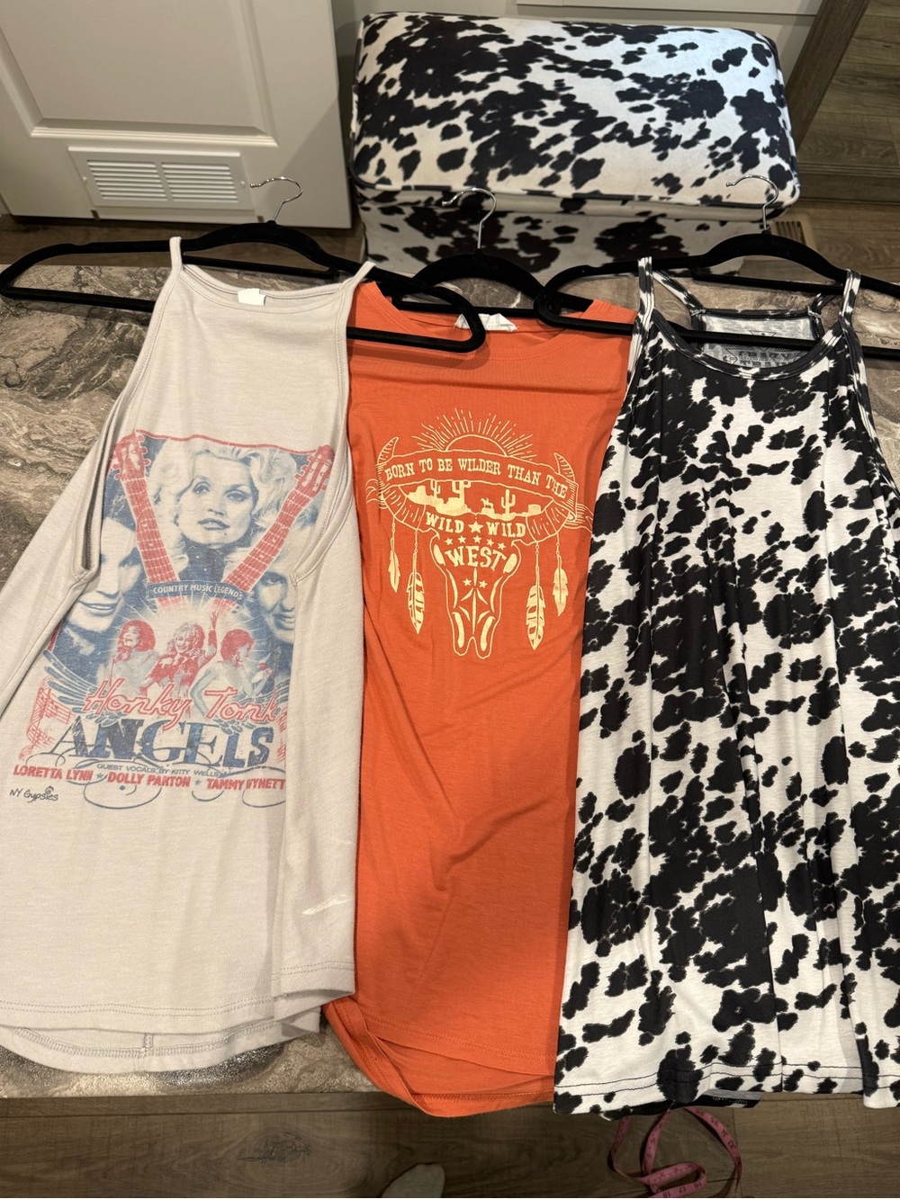 Graphic Cowgirl & Cow Print Tank Trio S/M
